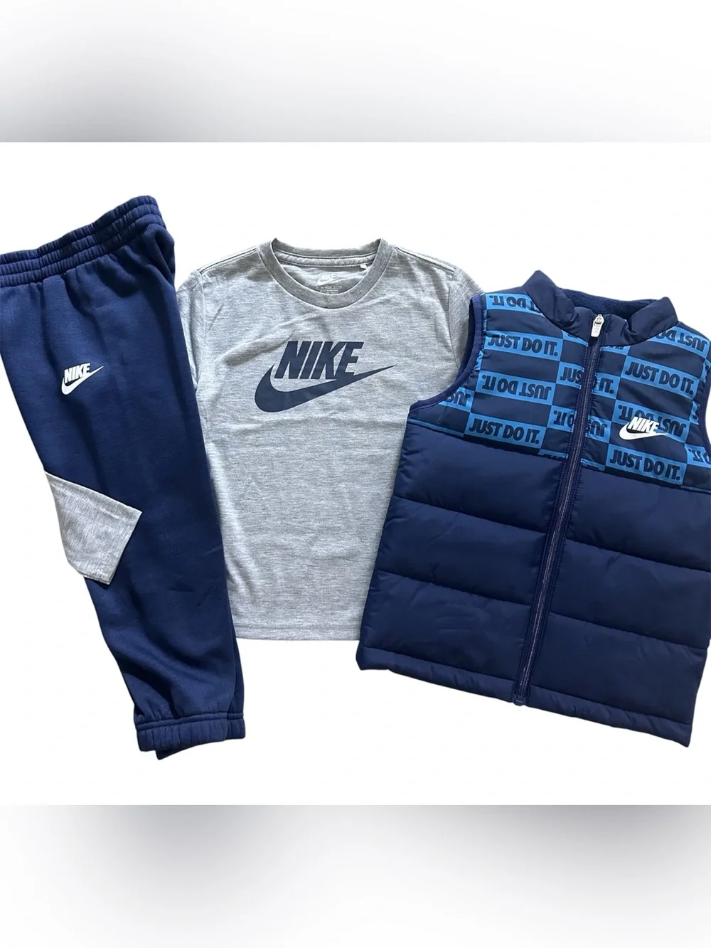 Nike Boys 4T Outfit Long Sleeve Tee Puffer Vest Jogger Pants Toddler Blue NWT - Picture 6 of 6